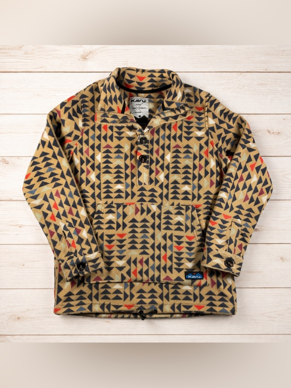 KAVU Aztec Print Fleece Pullover ✨ Unisex Button Front Retro